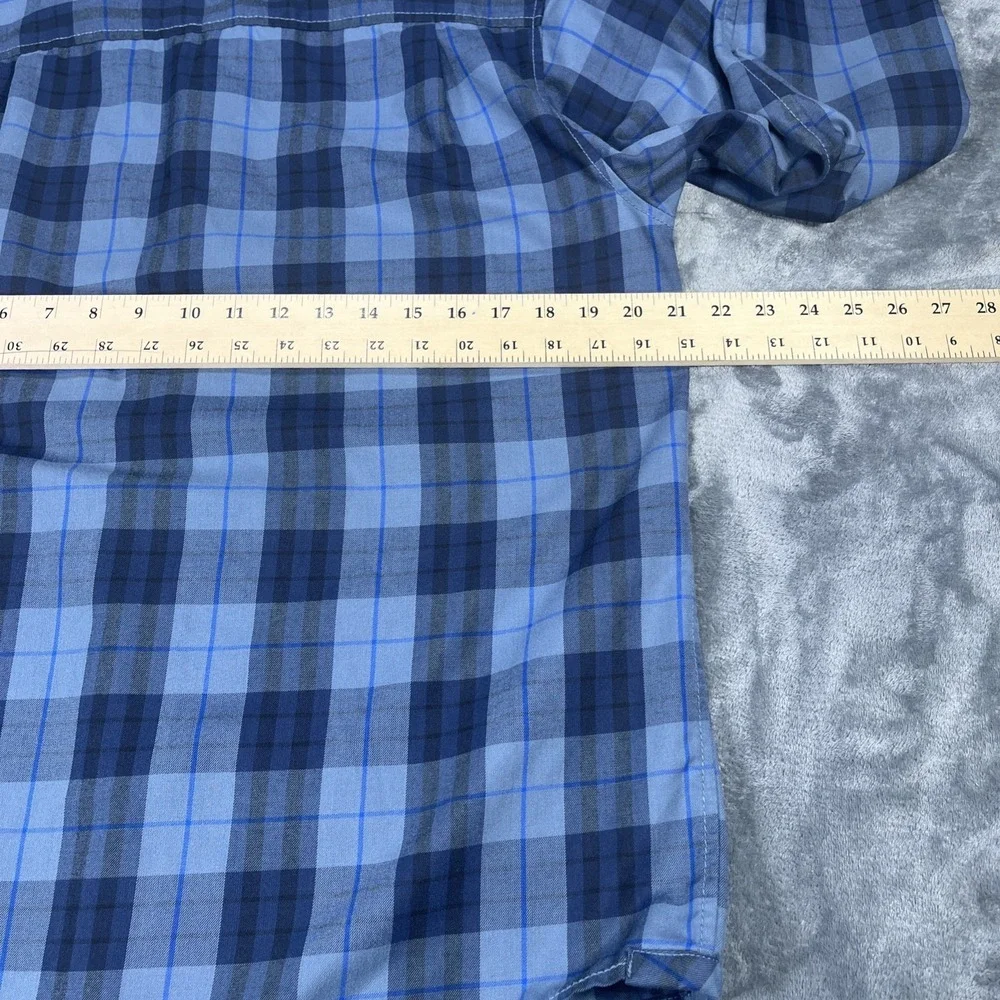 The North Face Shirt Mens Small Blue Plaid Snap Front Western Outdoors Hike Farm